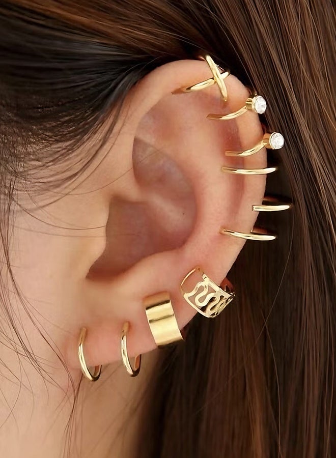 Happy D Ear Stud Earrings Fake Earring Non Piercing Cartilage Clip Set of 12 - Image 1