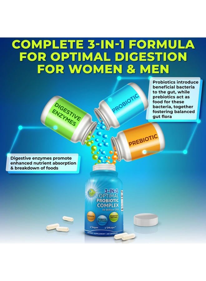 Supplements Studio Probiotic 50 Billion CFU, Prebiotic, Digestive Enzymes, 2 Month Supply, DRcaps for Men and Women Healthy Digestion - Lactobacillus Acidophilus, Shelf Stable, Gluten Dairy Free & Vegetarian Friendly - Image 2