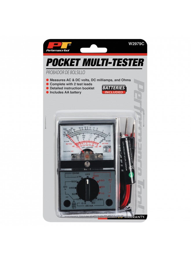 Performance Tool Performance Tool W2979C Volt and Ohm Analyzer - Test AC/DC Circuits with Batteries and Instructions, Analog Pocket Multi-Tester, black 