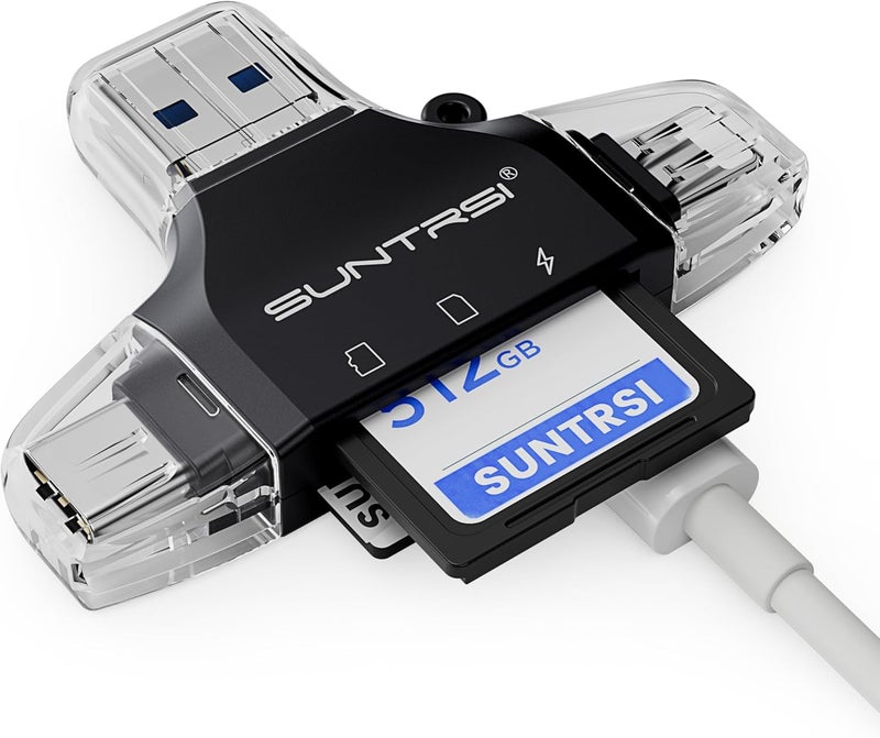 SUNTRSI 4 in 1 SD Card Reader for iPhone ipad Android Mac PC Camera,Micro SD Card Reader SD Card Adapter Portable Memory Card Reader Trail Camera Viewer for SD and TF Card - Image 1
