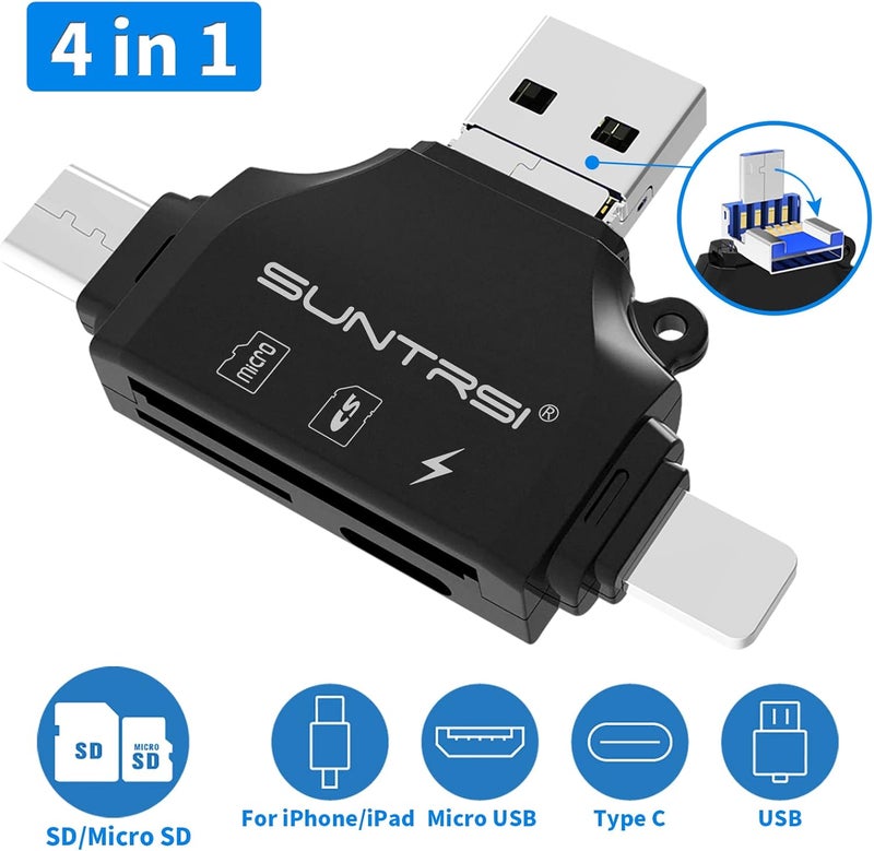 SUNTRSI 4 in 1 SD Card Reader for iPhone ipad Android Mac PC Camera,Micro SD Card Reader SD Card Adapter Portable Memory Card Reader Trail Camera Viewer for SD and TF Card - Image 2