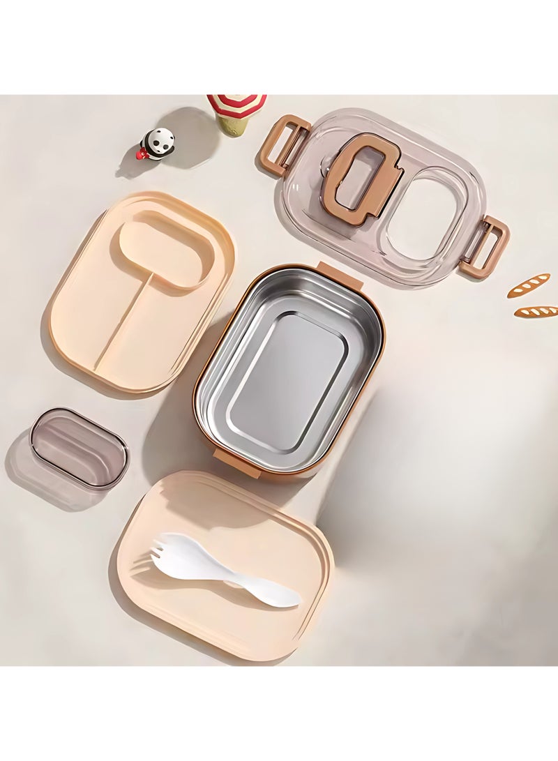 Twisoo Twisoo Double Delight Bento Stainless Steel Lunch Box with Handle, Double Decker, BPA Free Food Storage Container, Leakproof, 3 Compartment with Soup Box and Spoon 700ml (Gray)  - Image 2