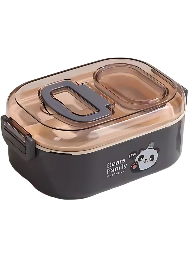 Twisoo Twisoo Double Delight Bento Stainless Steel Lunch Box with Handle, Double Decker, BPA Free Food Storage Container, Leakproof, 3 Compartment with Soup Box and Spoon 700ml (Gray)  - Image 1