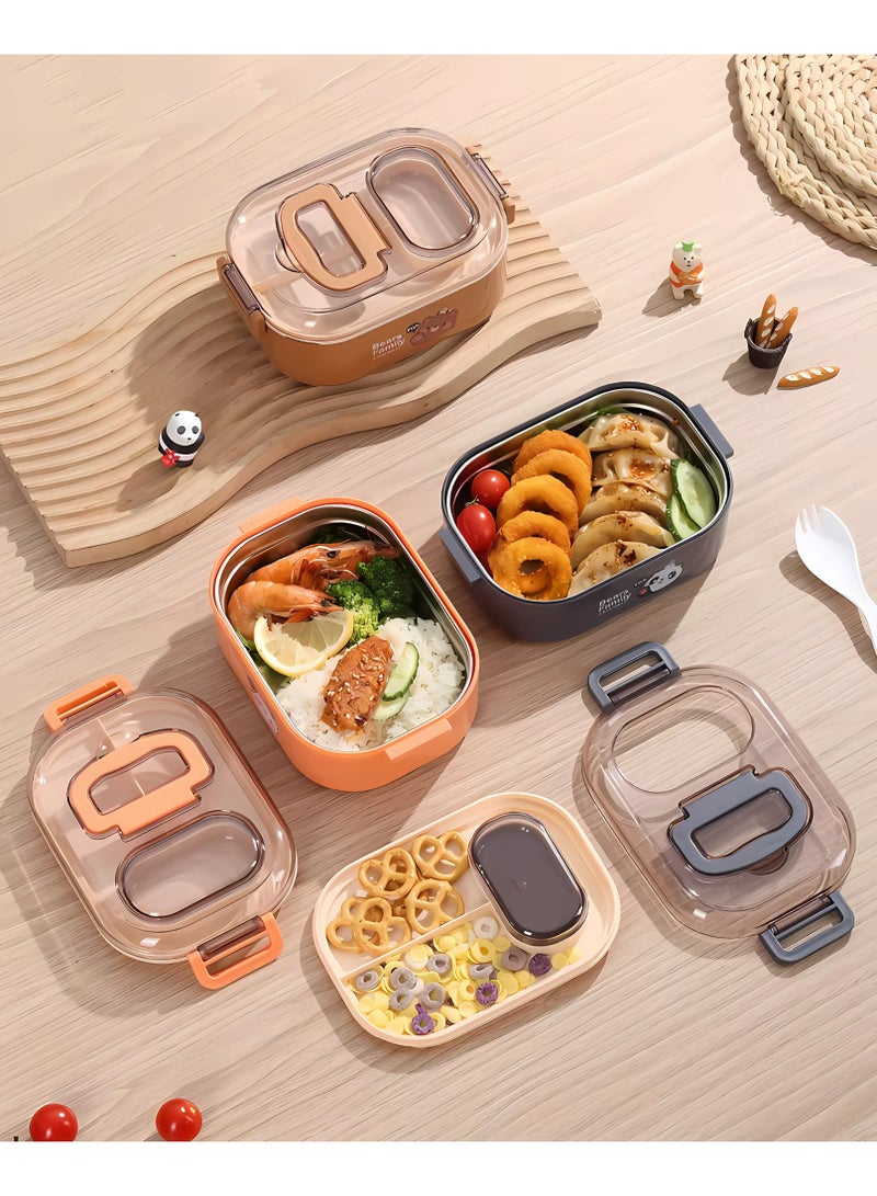 Twisoo Twisoo Double Delight Bento Stainless Steel Lunch Box with Handle, Double Decker, BPA Free Food Storage Container, Leakproof, 3 Compartment with Soup Box and Spoon 700ml (Gray)  - Image 5