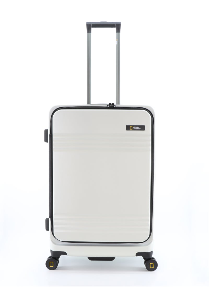 NATIONAL GEOGRAPHIC National Geographic Lodge Check-In Medium Travel Suitcase, 100% PC Durable Lightweight Hard Shell Expandable Luggage, 4 Double Wheel, TSA Lock Trolley Bag White (60 cm/24 Inch).  - Image 1