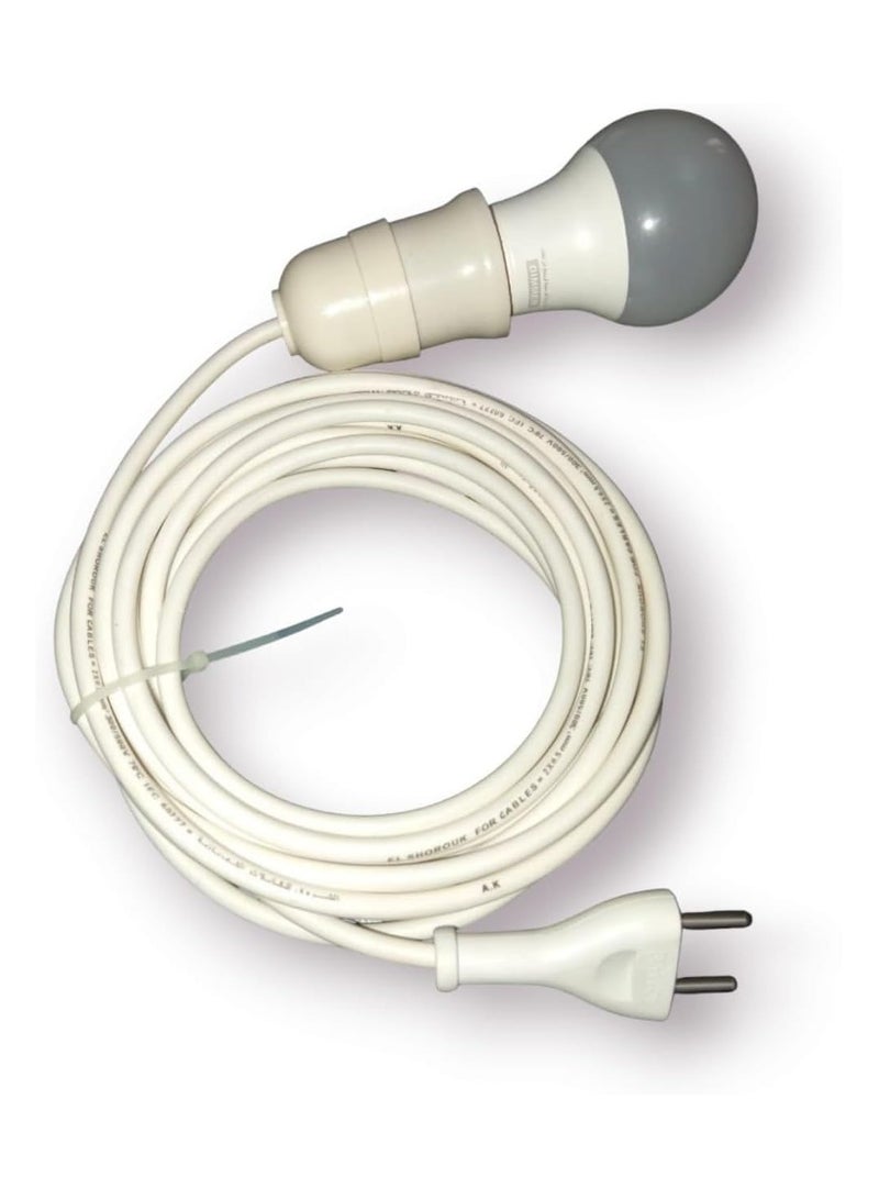 Electrical extension cord with plug and socket - High-quality copper wire - High-efficiency electrical plug and socket (10 meters with 9-watt yellow LED bulb) - Image 1