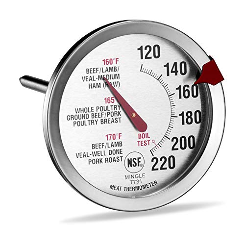 SINARDO Meat Thermometer for Oven T731, BBQ Thermometer, Oven Safe, Large 2.5-Inch Easy-Read Face, Stainless Steel Stem and Housing - Image 1