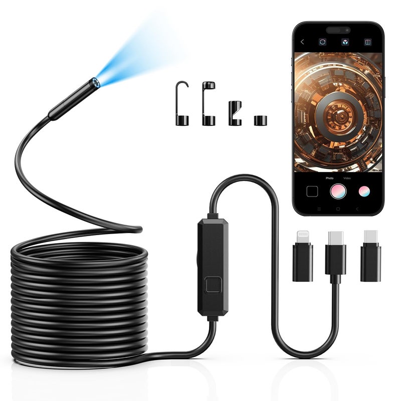 Vorth Endoscope Camera with Light, 1920P HD Borescope with 8 LED Lights, 33 FT Semi-Rigid Snake Inspection Camera, IP67 Waterproof Drain Pipe Borescope Mens Tool for iOS and Android - Image 1
