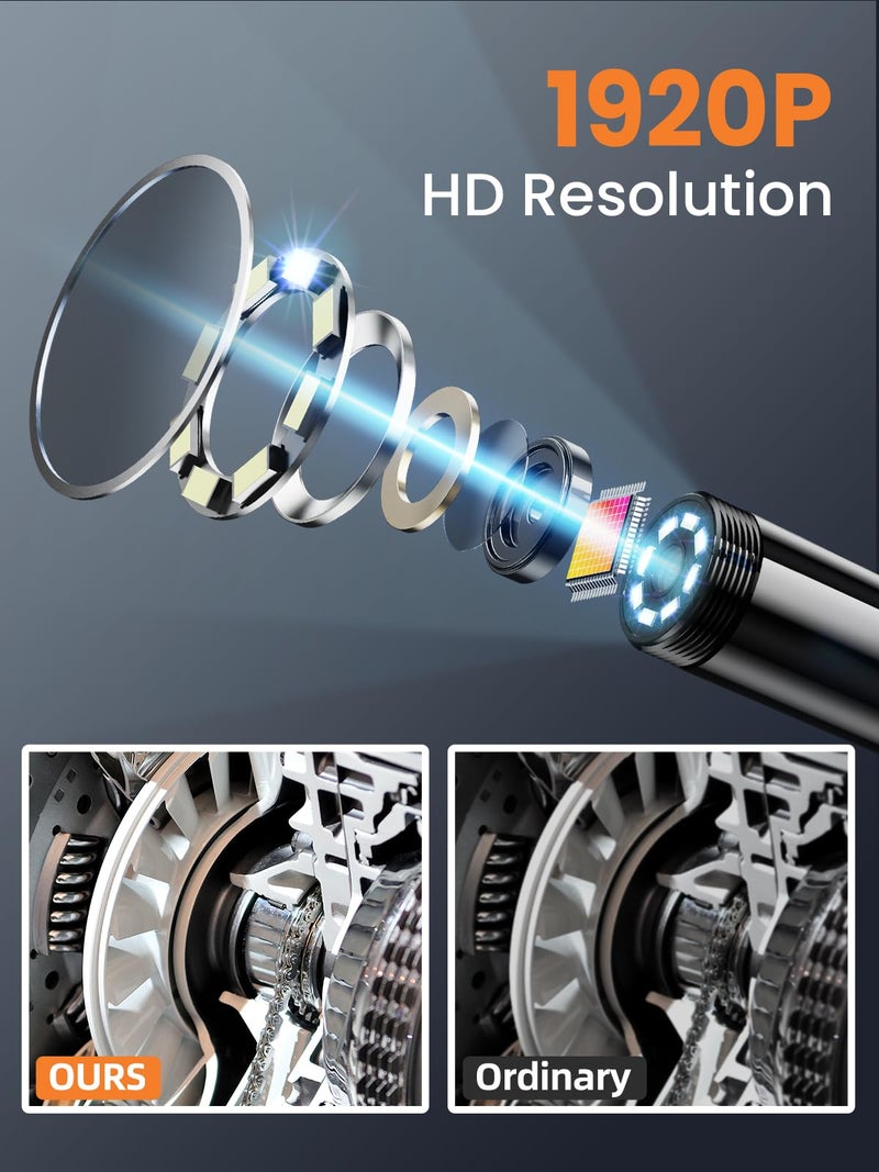 Vorth Endoscope Camera with Light, 1920P HD Borescope with 8 LED Lights, 33 FT Semi-Rigid Snake Inspection Camera, IP67 Waterproof Drain Pipe Borescope Mens Tool for iOS and Android - Image 2