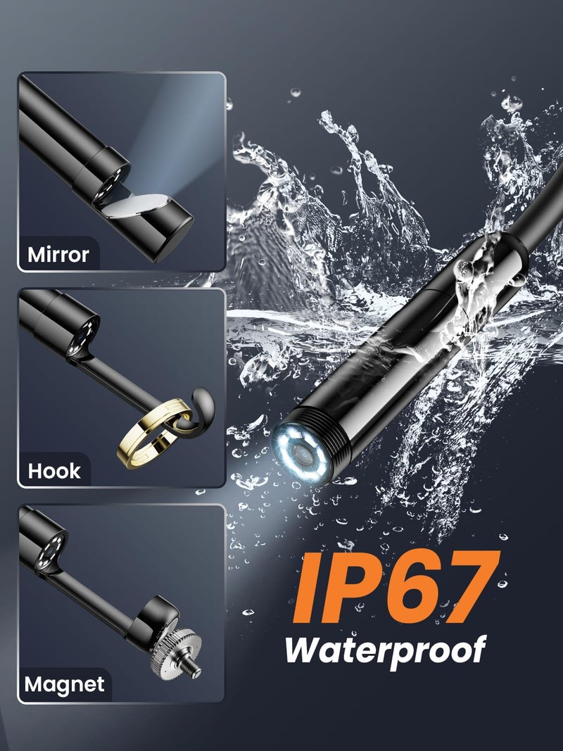 Vorth Endoscope Camera with Light, 1920P HD Borescope with 8 LED Lights, 33 FT Semi-Rigid Snake Inspection Camera, IP67 Waterproof Drain Pipe Borescope Mens Tool for iOS and Android - Image 4