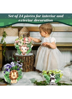 Geyoga 24 Pcs Jungle Birthday Decorations Safari Jungle Baby Shower Decorations Jungle Animals Centerpieces Safari Animals Themed Decor Wild One Birthday Baby Shower Party Supplies  - Image 4
