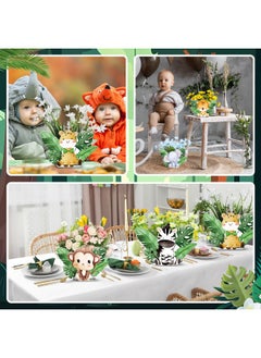 Geyoga 24 Pcs Jungle Birthday Decorations Safari Jungle Baby Shower Decorations Jungle Animals Centerpieces Safari Animals Themed Decor Wild One Birthday Baby Shower Party Supplies  - Image 5