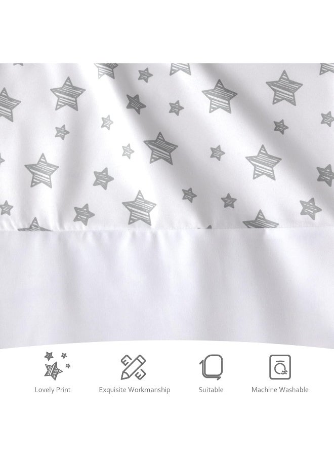 Moonsea Moonsea Crib Skirt Boy Girl Pleated Dust Ruffle Machine Washable, 14" Drop, Toddler Crib Bed Skirt White with Grey Star, Microfiber Nursery Standard Crib Bedding Skirt  - Image 3