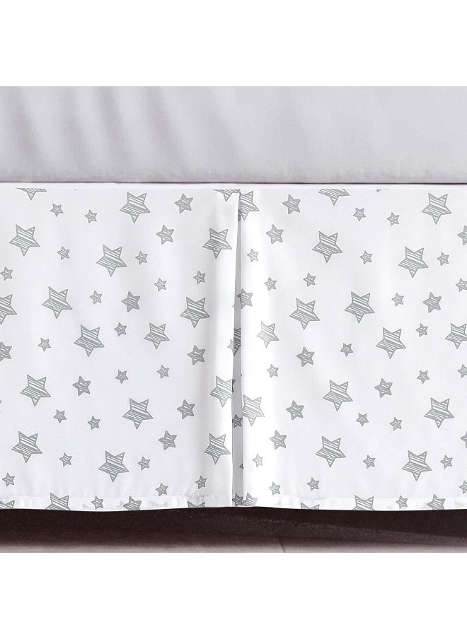 Moonsea Moonsea Crib Skirt Boy Girl Pleated Dust Ruffle Machine Washable, 14" Drop, Toddler Crib Bed Skirt White with Grey Star, Microfiber Nursery Standard Crib Bedding Skirt  - Image 1