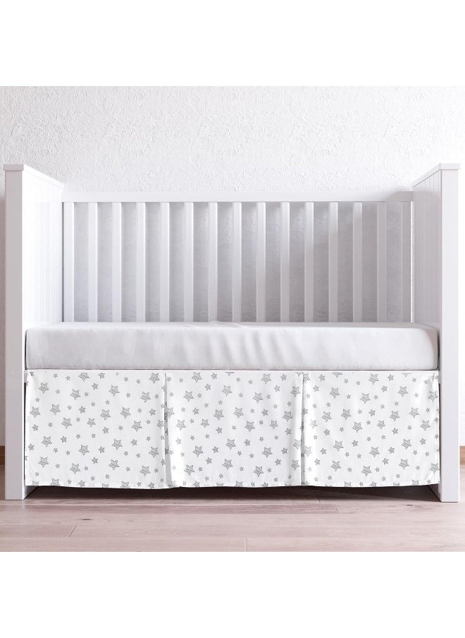 Moonsea Moonsea Crib Skirt Boy Girl Pleated Dust Ruffle Machine Washable, 14" Drop, Toddler Crib Bed Skirt White with Grey Star, Microfiber Nursery Standard Crib Bedding Skirt  - Image 2