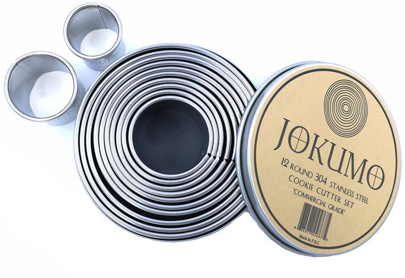 JOKUMO 12 Piece Plain Round Pastry/Cookie Cutter Set Heavy Duty Commercial Grade 18/8 304 Stainless Steel - Metal Marked Size – Perfect For Cooking Enthusiast - Image 1