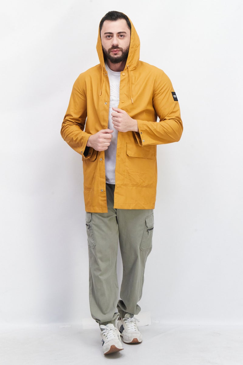 Aigle Men Hooded Long Sleeves Solid Windbreaker Jacket, Tan - Image 2