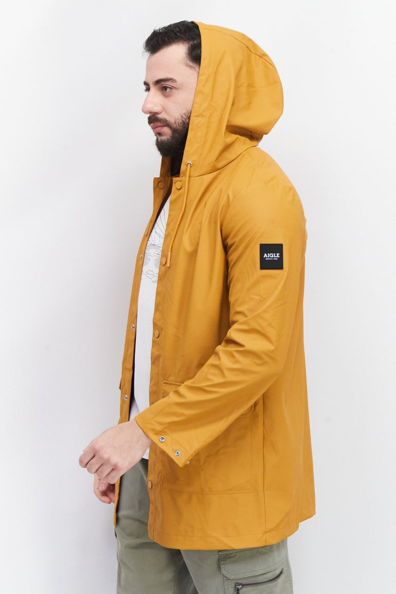 Aigle Men Hooded Long Sleeves Solid Windbreaker Jacket, Tan - Image 4