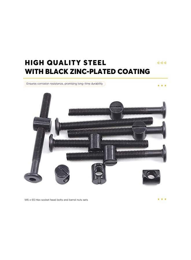 Generic M6 x 65mm 50PCS Black Zinc Plated Hex Socket Cap Bolts Crib Bolts and Barrel Nuts Cross Dowel Replacement for Crib Cots Beds Chair Table Desk Furniture  - Image 5
