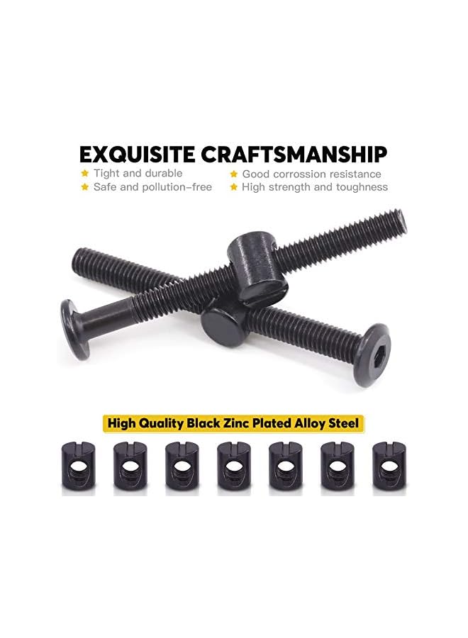 Generic M6 x 65mm 50PCS Black Zinc Plated Hex Socket Cap Bolts Crib Bolts and Barrel Nuts Cross Dowel Replacement for Crib Cots Beds Chair Table Desk Furniture  - Image 3