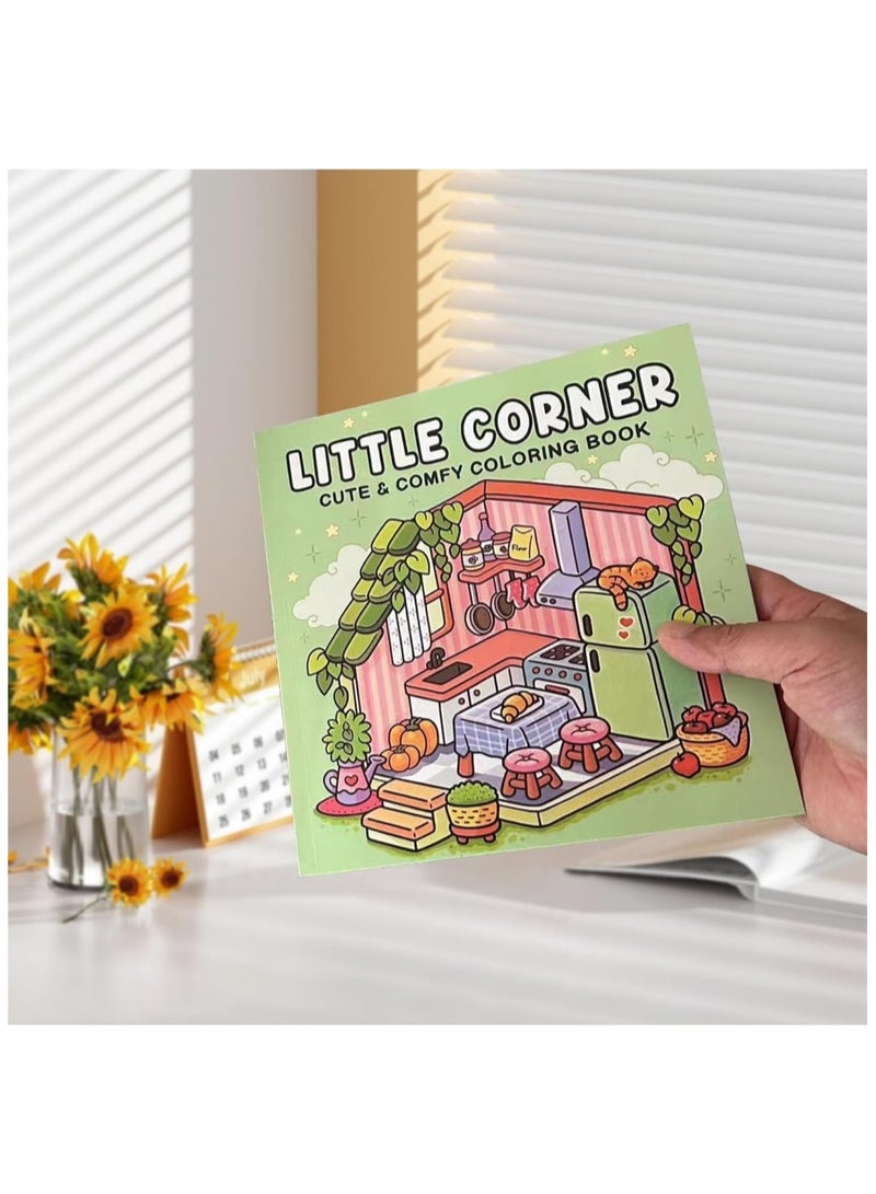 Cute & Comfy Coloring Book – 52 Pages for Adults and Teens Cozy Spaces Coloring Book Featuring Super Cute Animal or Goods Characters with Easy and Simple Designs for Relaxation (Little Corner)  - Image 2
