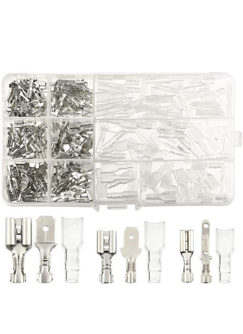 270 Pieces Quick Connector Male Bus Spade Connector Crimp Terminal Assortment Kit, 2.8/4.8/6.3mm Spade Quick Disconnect Connector Kit for Electrical Wiring Car Audio Speakers