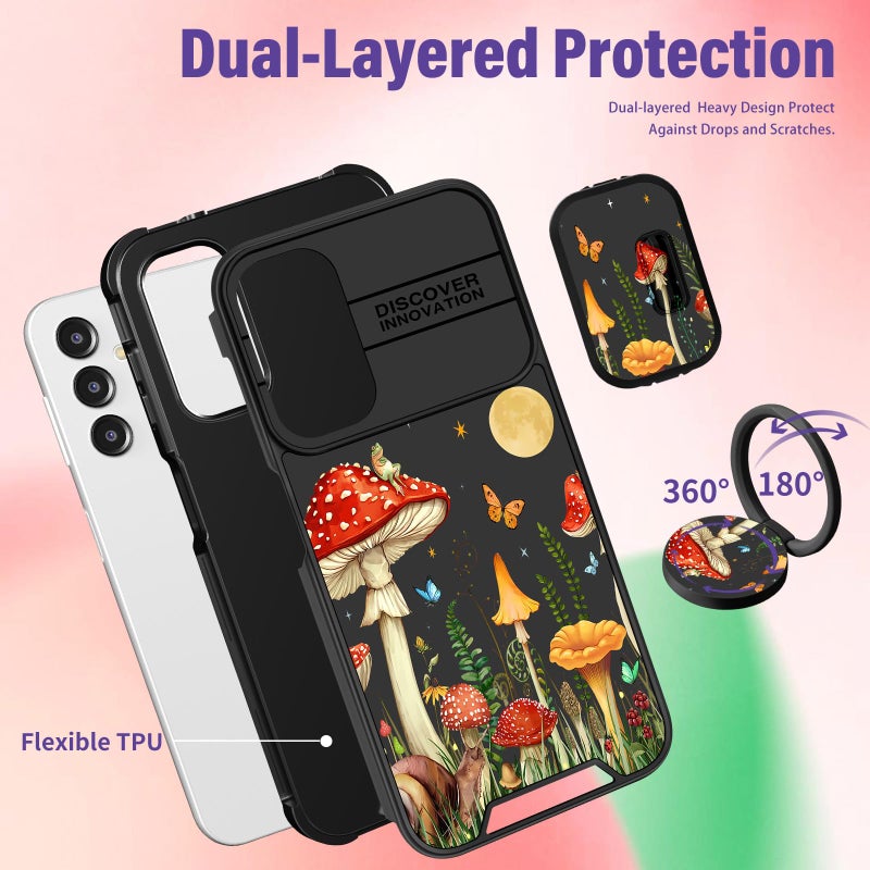 Funermei for Samsung Galaxy A16/A17 5G Phone Case - Women Girls Cute Phone Cover Girly Pretty Aesthetic Mushroom Unique Design with Camera Cover Ring Stand Funda for Galaxy A16/A17 5G Case - Image 5