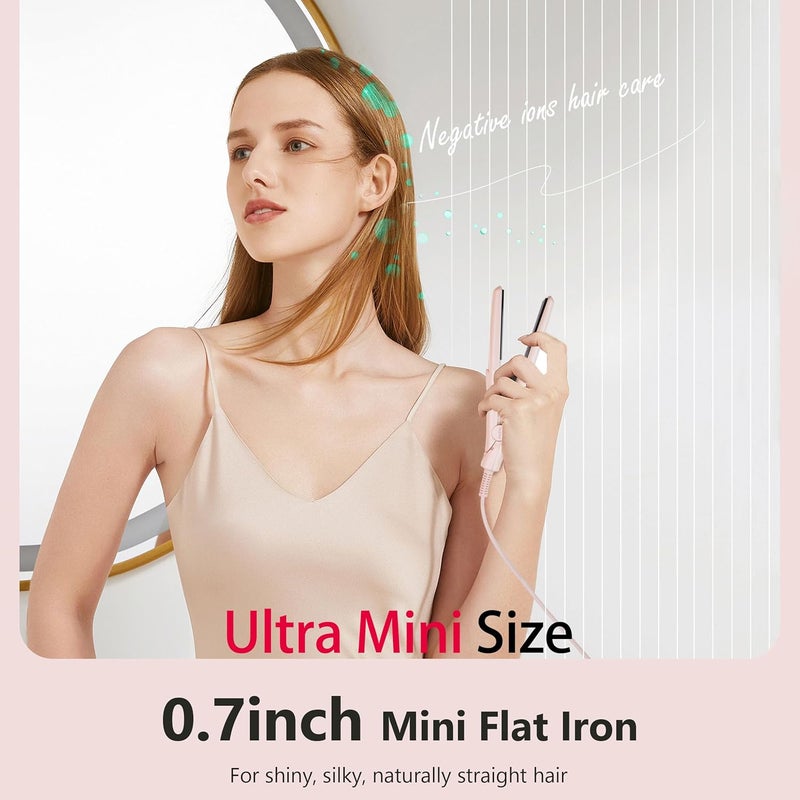 ANGENIL Ultra Mini Hair Straightener Flat Iron for Short Hair, 0.7 Inch Ceramic Dual Voltage Hair Straightener, Small Flat Iron Edges with Silicone Heat Resistant, Fast Heating (280℉- 320℉ -380℉) - Image 3