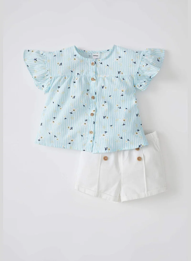 DeFacto BabyGirl Printed Short Sleeve Blouse& Shorts Set