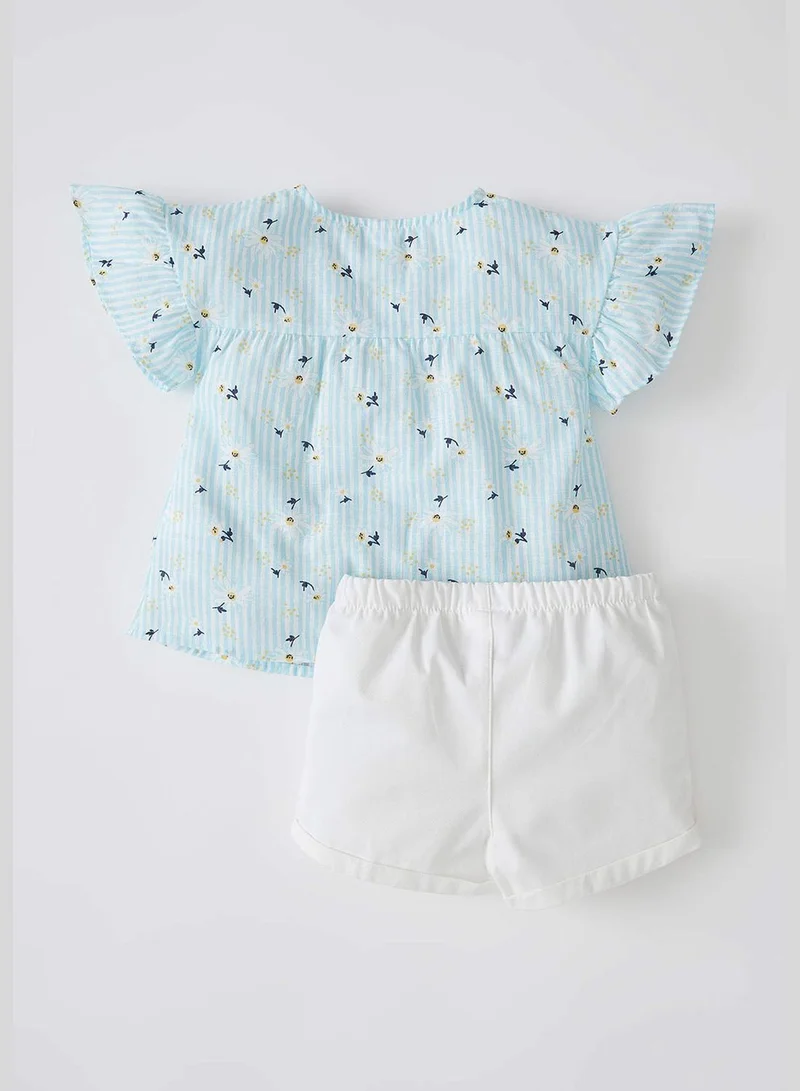 DeFacto BabyGirl Printed Short Sleeve Blouse& Shorts Set