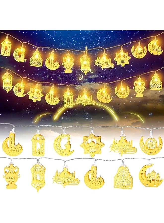 أضواء خيوط العيد ورمضان السحرية 10 أقدام 20 LED ذهبية زينة العيد ورمضان تصميم شكل المسجد