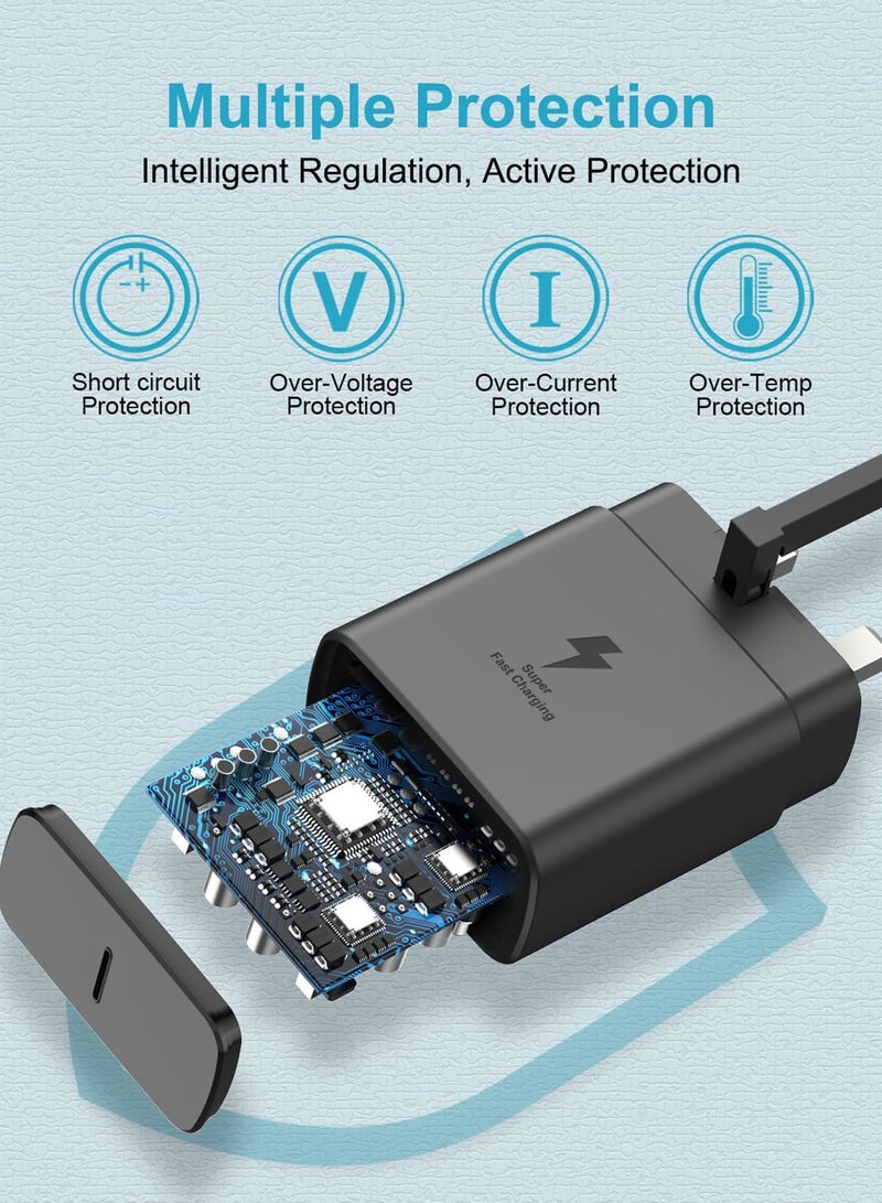 باور_لايف شاحن فائق السرعة 45 وات لهاتف Samsung Galaxy S25 Ultra، قابس وكابل شاحن من النوع C متوافق مع Samsung Galaxy S24 Ultra/S24 Plus/S23 Ultra/S23 Plus/S23 والمزيد، باللون الأسود - Image 3