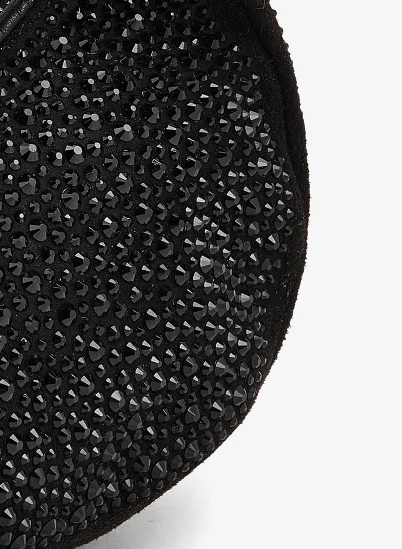 Paprika BLACK Diamante Embellished Shoulder Bag With Zip Closure for Women | Best Price UAE