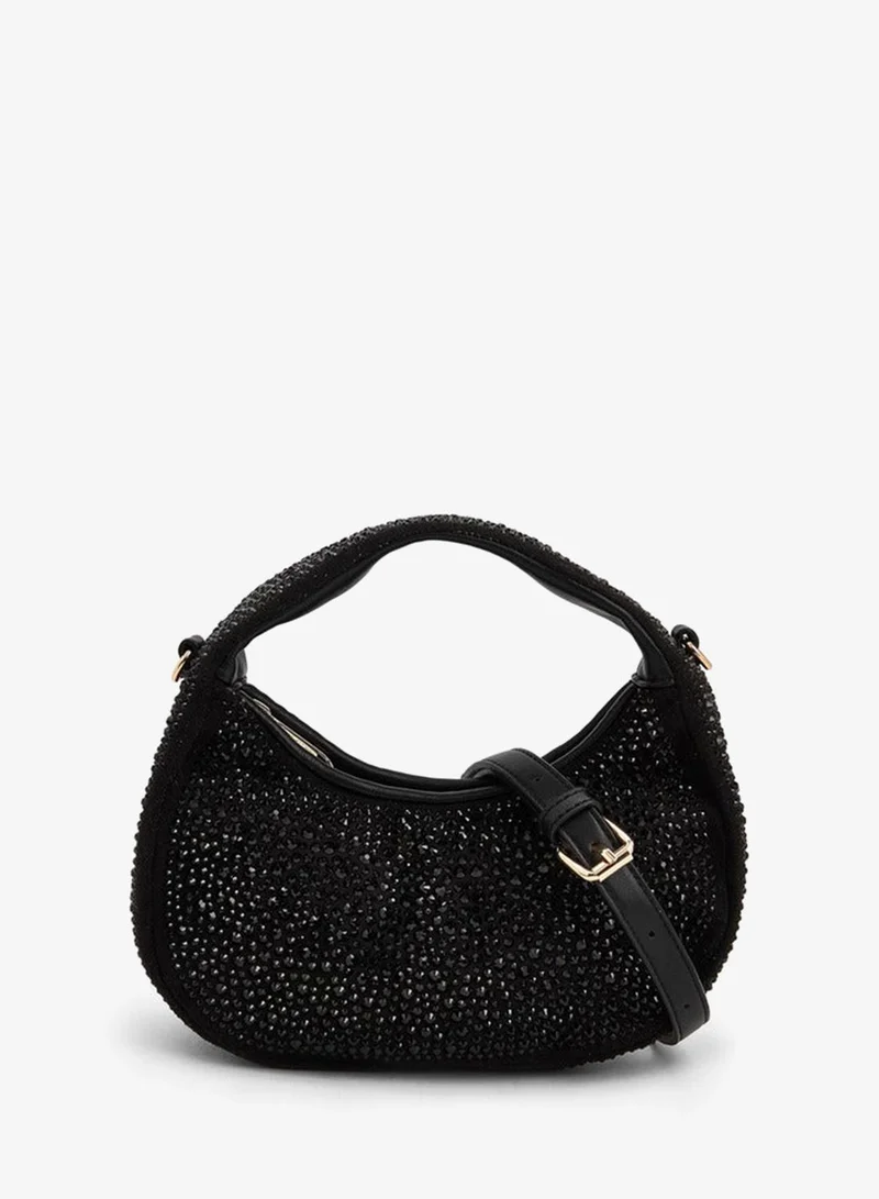 Paprika Diamante Embellished Shoulder Bag With Zip Closure