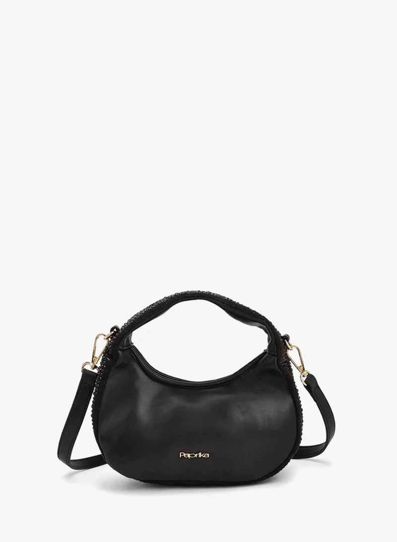 Paprika BLACK Diamante Embellished Shoulder Bag With Zip Closure for Women | Best Price UAE