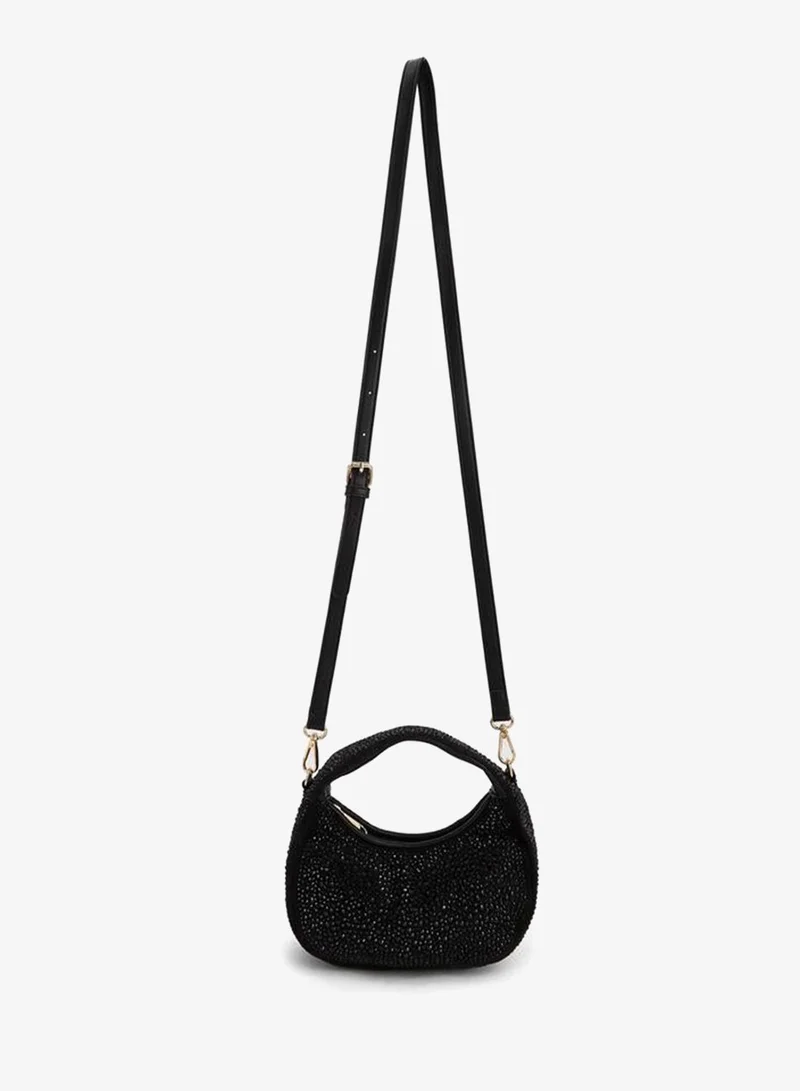 Paprika Diamante Embellished Shoulder Bag With Zip Closure