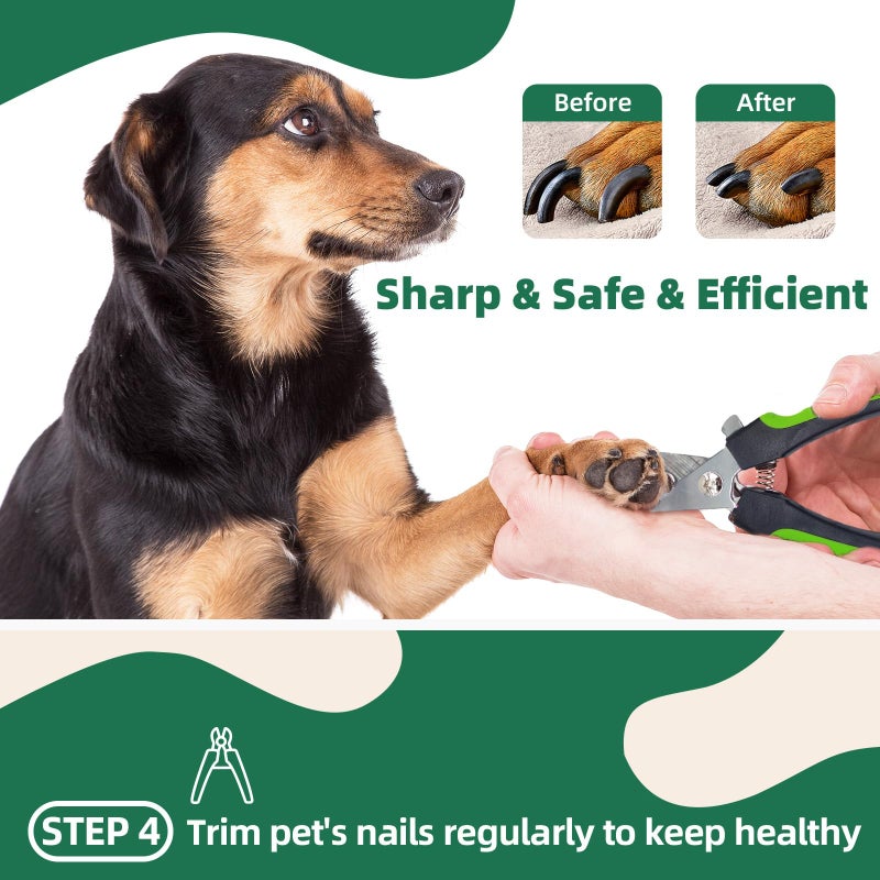 KUEIOX Pet Grooming Kit - 7 PCS Green Deshedding Brush Set with Undercoat Rake, Slicker Brush, Bath Brush & Nail Clipper for Short & Long-Haired Dogs and Cats - Image 5
