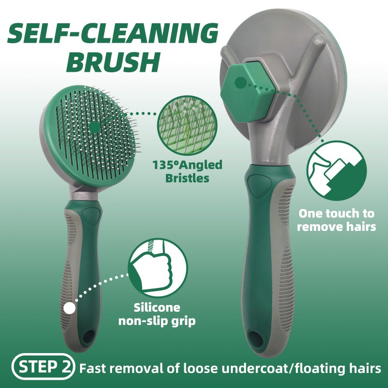 KUEIOX Pet Grooming Kit - 7 PCS Green Deshedding Brush Set with Undercoat Rake, Slicker Brush, Bath Brush & Nail Clipper for Short & Long-Haired Dogs and Cats - Image 3
