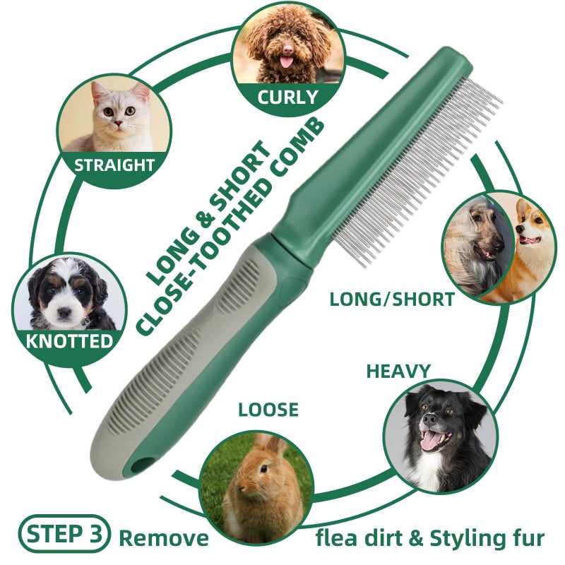 KUEIOX Pet Grooming Kit - 7 PCS Green Deshedding Brush Set with Undercoat Rake, Slicker Brush, Bath Brush & Nail Clipper for Short & Long-Haired Dogs and Cats - Image 4
