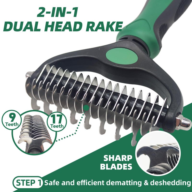 KUEIOX Pet Grooming Kit - 7 PCS Green Deshedding Brush Set with Undercoat Rake, Slicker Brush, Bath Brush & Nail Clipper for Short & Long-Haired Dogs and Cats - Image 2