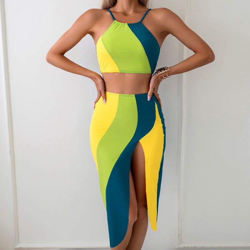 2024 New Womens Three-Piece Swimsuit yellow green blue
