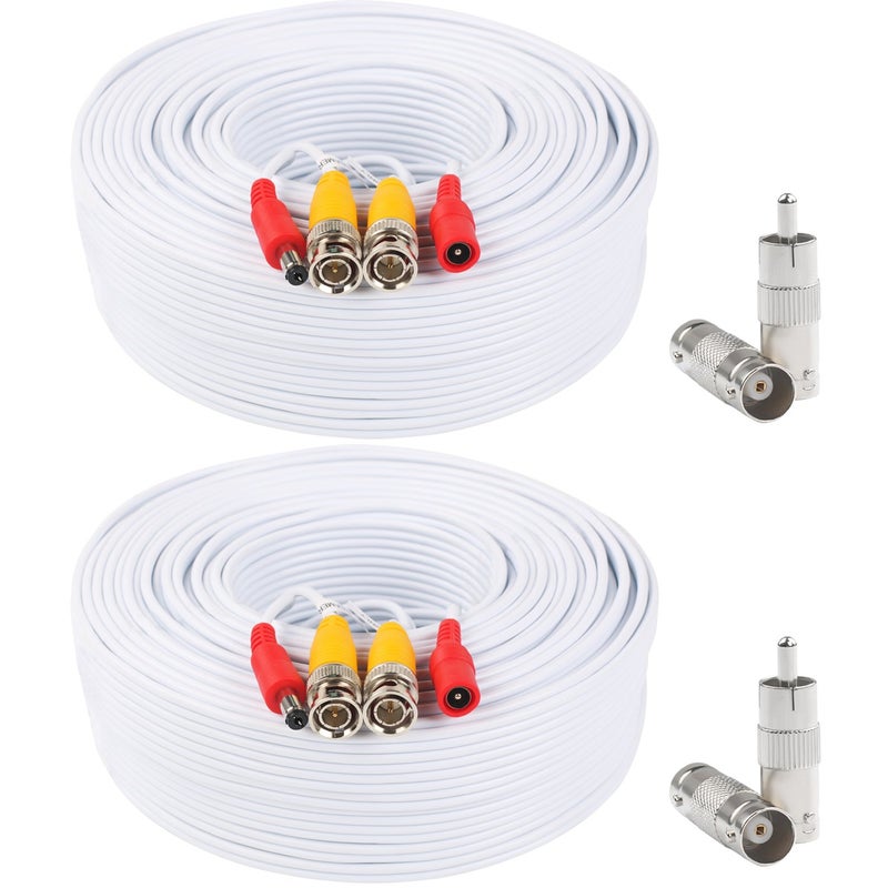 Postta BNC Video Power Cable 2 Pack 150 Feet Video Security Camera Cable Wire with Four Connectors for CCTV DVR Surveillance System