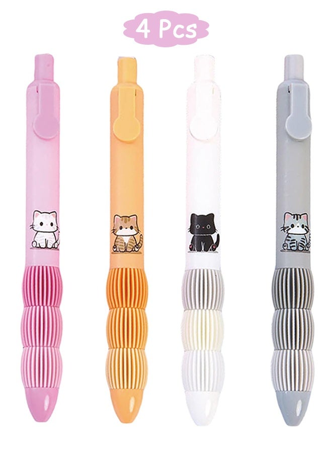 Quantum 4 Pcs Multifunctional Quick Drying Gel Pens, 0.5mm Fine Point Black Ink Pen, Cute Cat Smooth Writing Rollerball Pens for School and Office Stationery - Image 1
