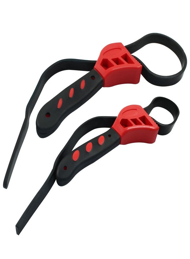 Hitefu 2 Pcs Upgrade Reinforced Rubber Strap Wrench Set, 4" & 6" Adjustable Oil/Water Filter Wrench with Belt for Plumbing, Jars, Pipes & DIY (Red) - Image 2
