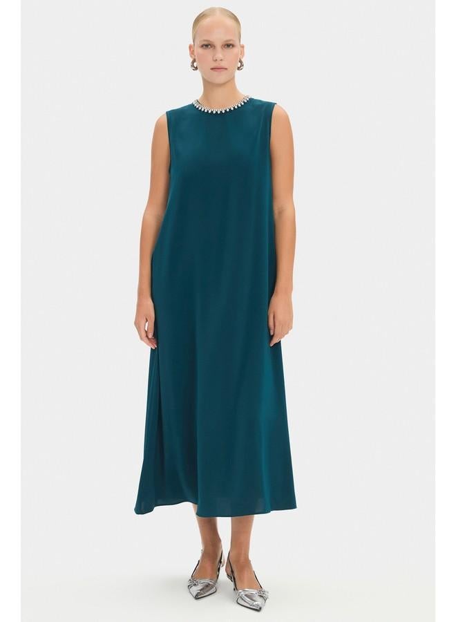 جون عباية نسائية بتفاصيل كشكش وحجر لون تركواز - Image 5