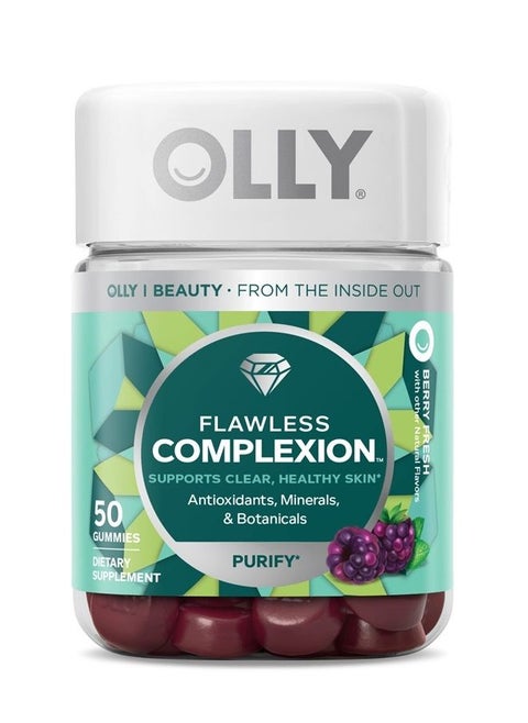 Flawless Complexion Gummy, Clear and Healthy Skin Support, Vitamins E, A, Zinc, Chewable Supplement, Berry - 50 Count (Pack of 1)
