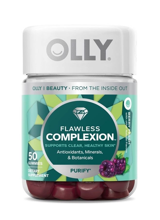 Flawless Complexion Gummy, Clear and Healthy Skin Support, Vitamins E, A, Zinc, Chewable Supplement, Berry - 50 Count (Pack of 1)