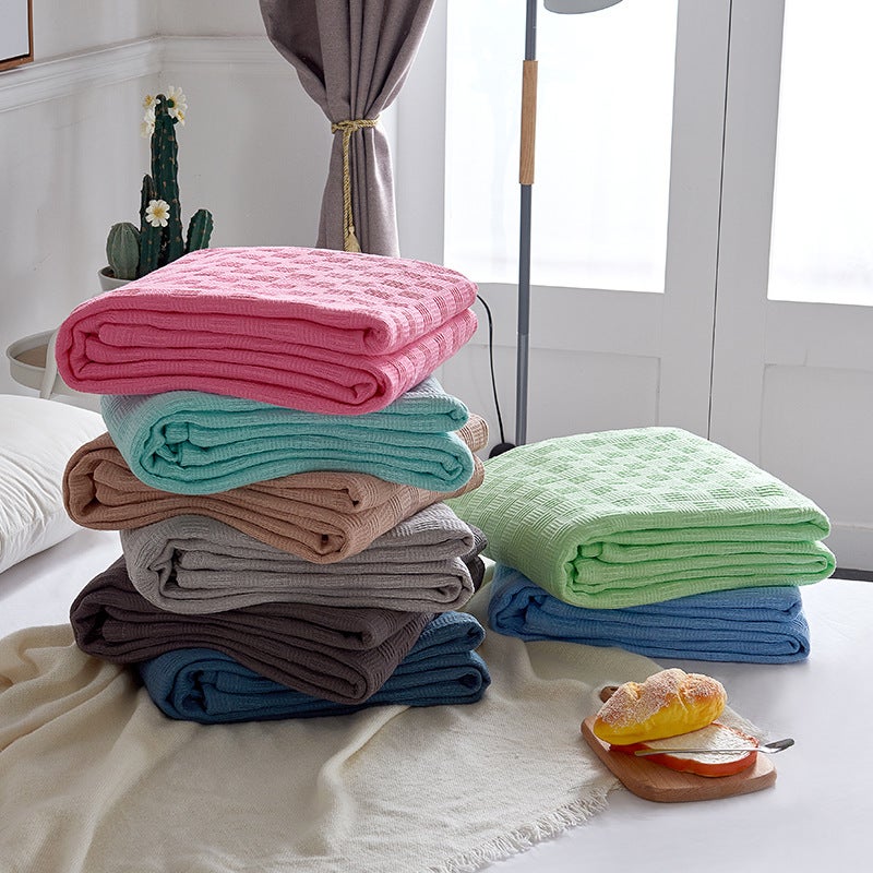Cotton Gauze Knitted Blanket Towel Quilt Houndstooth Double-Layer Towel Quilt Nap Double Sofa Air-Conditioning Blanket Pure Cotton - Image 5