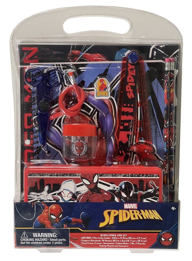 Innovative Designs Spiderman Kids School Supplies Set With Hard Pencil Case, Notebook, Pencils, Folders - 10 Pc. Set