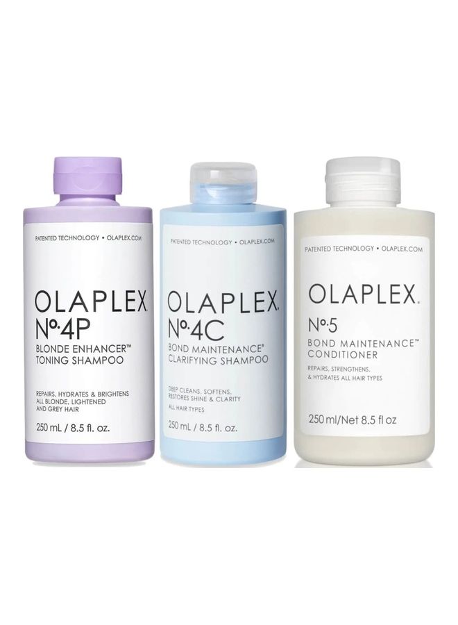 Olaplex No. 4P Toning Shampoo 250ml, No. 4C Clarifying Shampoo 250ml & No. 5 Bond Conditioner 250 ml Bundles 750ml - Image 1